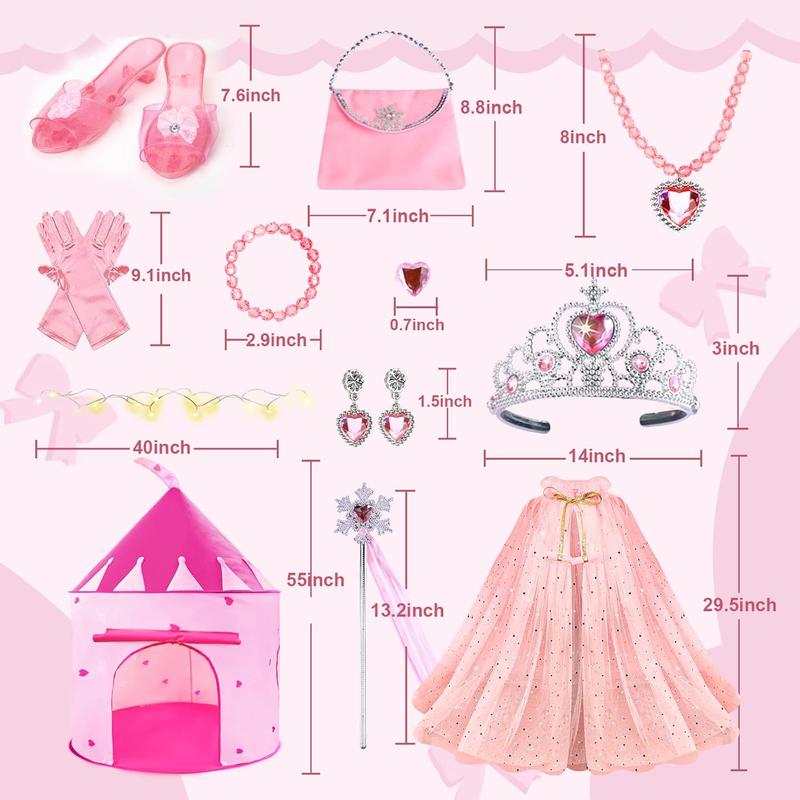 Christmas 15Pcs Princess Castle Play Tent Dress Up with LED Glow in The Dark Stars for Little Girls－Princess Dress Up Cape with Crown,Girl Play Tent House Toy for Indoor & Outdoor Use