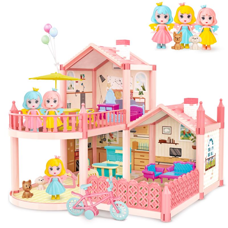 Dollhouse Dreamhouse, DIY Building Pretend Play House with Accessories Furniture