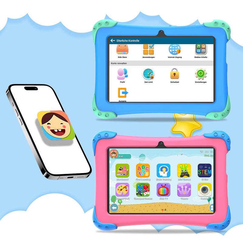 Kids Tablet 7 inch Android 12 Toddler Tablet Childrens Tablet for Kids 2-13 Quad-Core 2+32GB WiFi Bluetooth Dual Camera Parental Control with Drop-Proof Toddler Tablet Case Android Educational Gaming Tablet