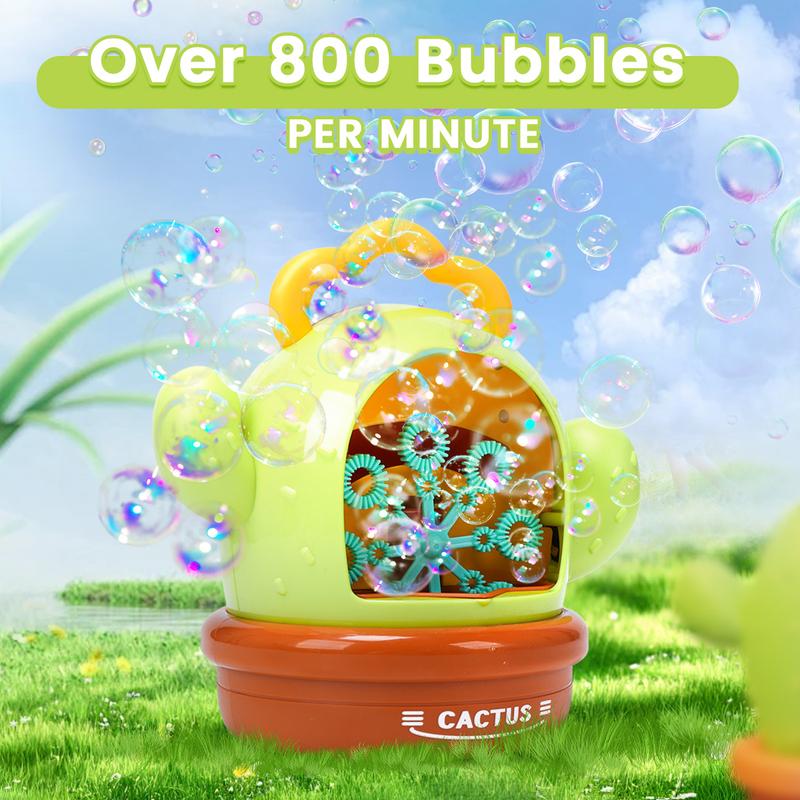 Cactus Bubble Machine Automatic Bubble Blower, 8 Wands 1000+ Bubbles Per Minute Bubble Maker with Light & Music, Bubble Toys for Outdoor Indoor Party Favor, Birthday Gift