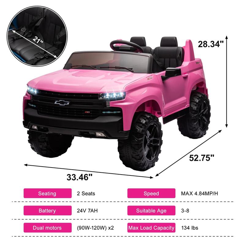 CoCLUB Chevrolet Silverado 24V Powered Ride on Cars for Kids, Extra large Real 2 Seat Ride on Toys with Remote Control, LED Light, MP3 Player, Ride on Truck for Boys Girls Gifts