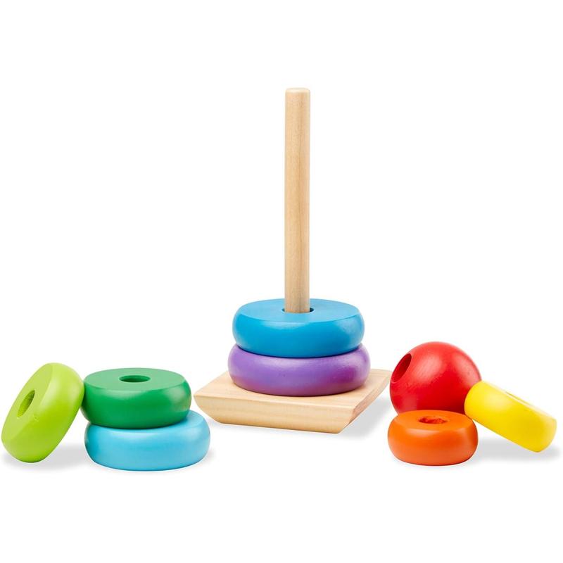 Rainbow Stacker Wooden Ring Educational Toy - Wooden Rainbow Stacking Rings  Toy