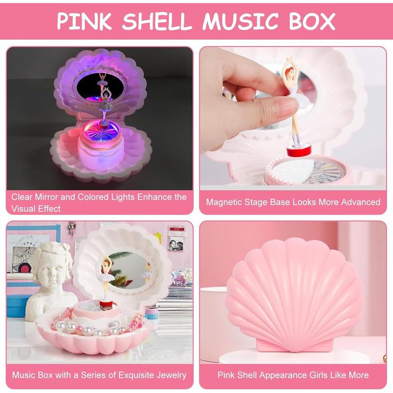 Music Box with Jewellery Set, Ballerina Jewelry Box for Girls, Daughters, Nieces, Musical Jewellery Box with LED Mirror for Birthday, Christmas, Children's Day, Kids Storage Box for Gift