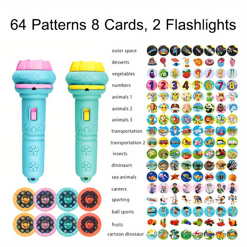 2pcs 2-Pack Kids Projection Flashlights with 64 Patterns, Educational Dinosaur, Space, Vehicle Toys for Bedtime Fun and Learning