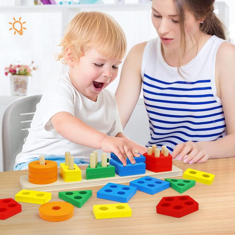 Montessori Toys for 1 to 3-Year-Old Boys Girls Toddlers, Wooden Sorting & Stacking Toys for Toddlers and Kids Preschool, Educational Toys