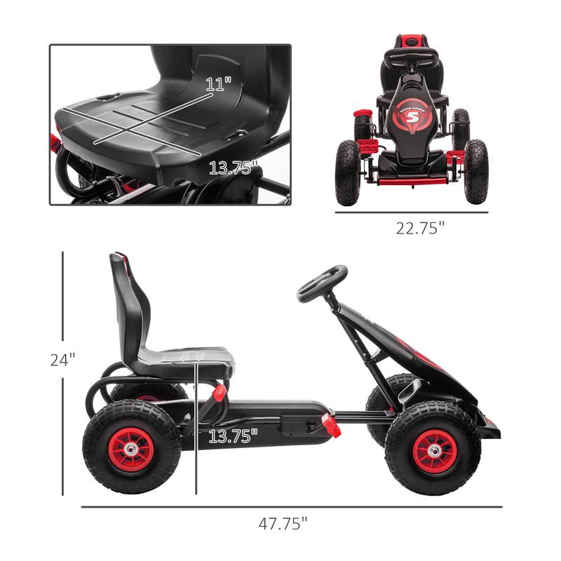 Aosom Kids Pedal Go Kart Ride-on Toy with Ergonomic Comfort, Pedal Car with Tough, Wear-Resistant Tread, Go Cart Kids Car for Boys & Girls with Suspension System, Safety Hand Brake, Ages 5-12