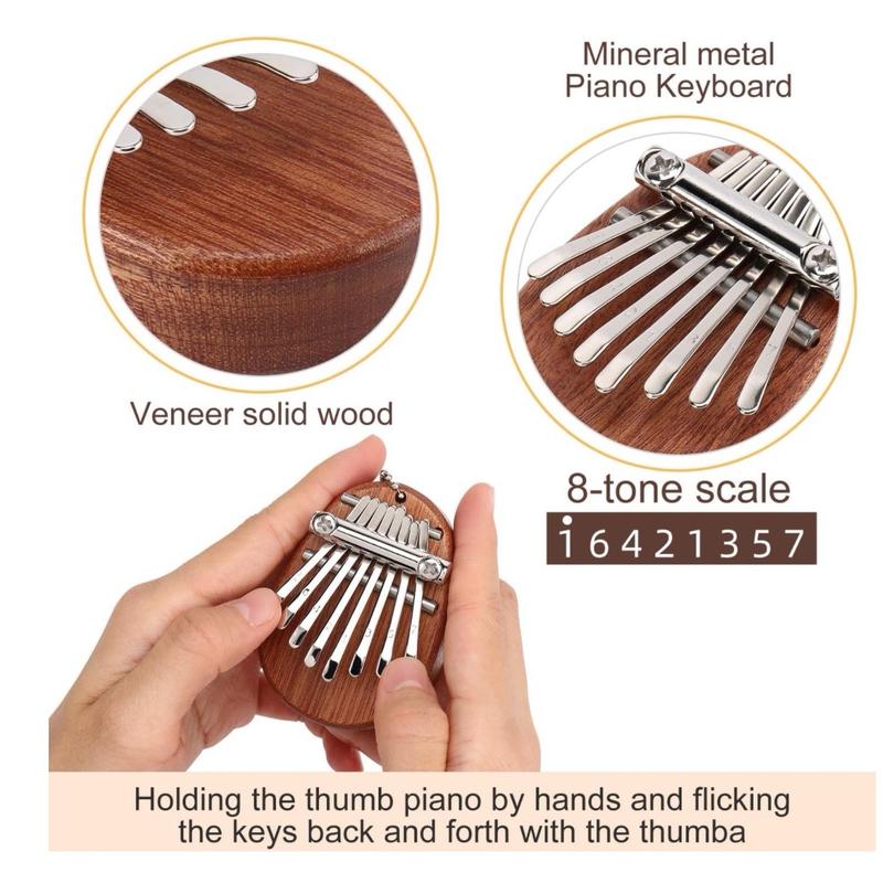 Mini Thumb Piano, Solid Wood 8 Key Finger Piano, Portable Music Thumb Piano with Lanyard, Birthday Gift for Beginners