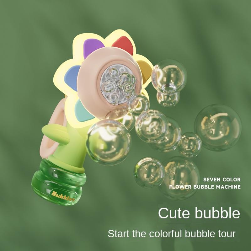 Seven-color Flower Bubble Machine,Handheld Design,Night Light ,Large Bubble Output,Sunflower,bubble twirler,wubble bubble balls,dinosaur bubblemachine,touchable  bubbles,fun bathtoy,zer hunt,bubblemachine toys,bubble twirler,bubbly blaster,burble machine