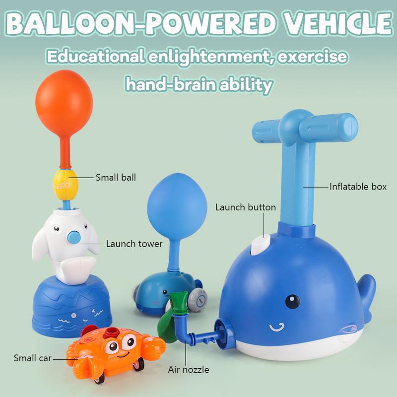 Children's balloon powered car, balloon racing children's science toys, balloon dolphin launcher and powered car toy set