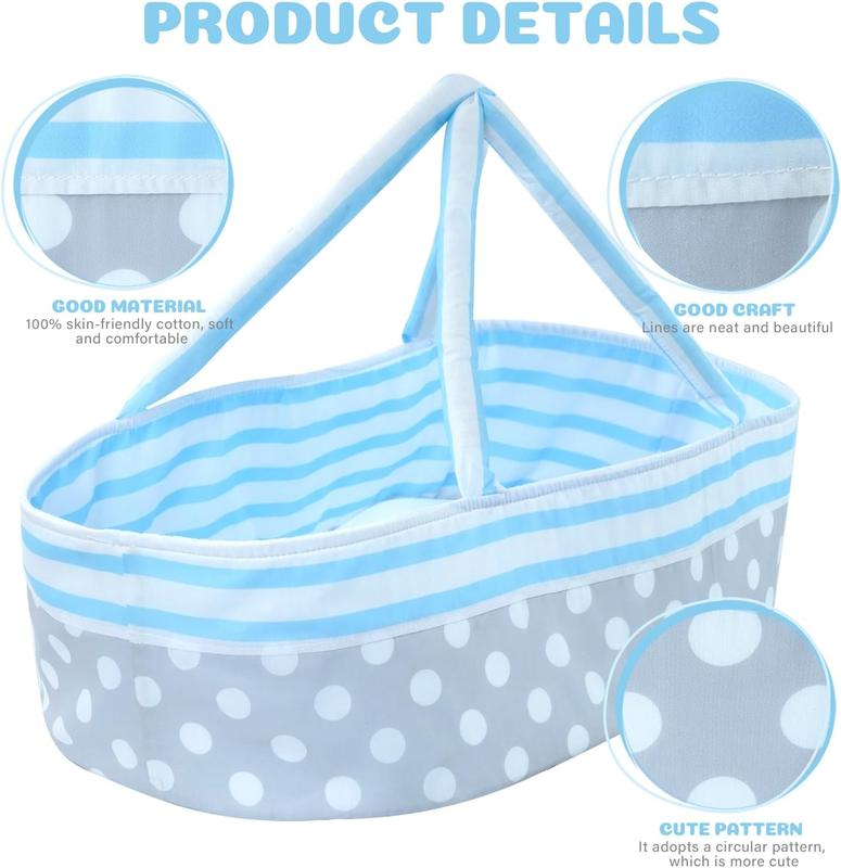 BABESIDE Reborn Baby Dolls Bassinet Foldable Baby Doll Crib Bed Soft Doll Carrier Doll Accessories with Handle for 17-22 inch Baby Dolls Girls Boys (Blue)