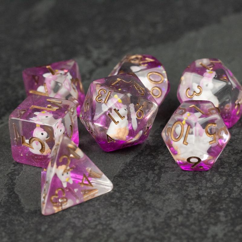 Pink Unicorn Inclusion DnD Dice Set - Dice for Dungeons and Dragons, D&D Dice, RPGs