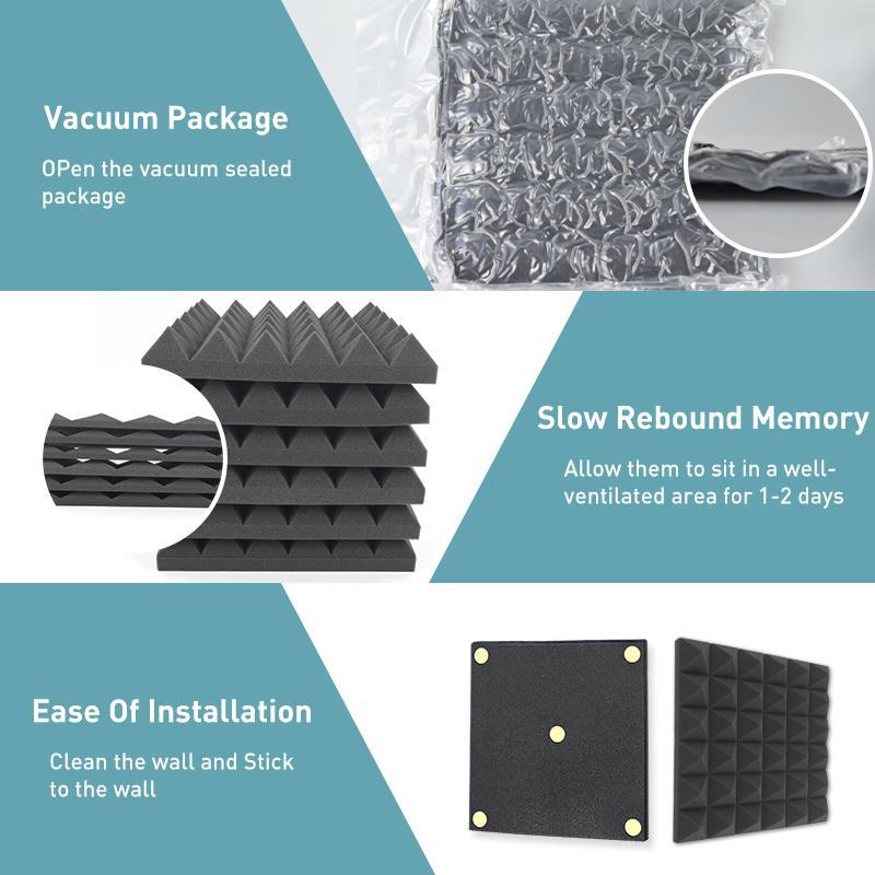 Sound Absorbing Wall Panels for Indoor Studios, 24pcs Pyramid Soundproof Sponge, Music Accessories, Suitable for Indoor Studios and Recording Studios To Minimize Noise, Musical Instruments Accessories, Stocking Fillers Gift