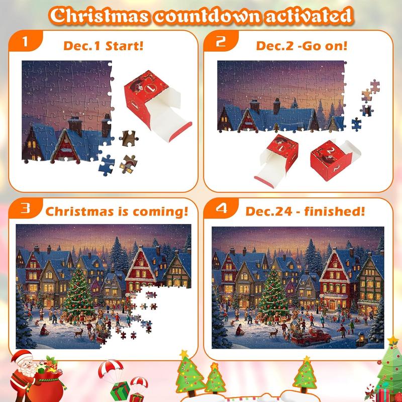 Puzzle Advent Calendar 2024, 24 Days of Christmas Countdown, 1008 Pieces, Red