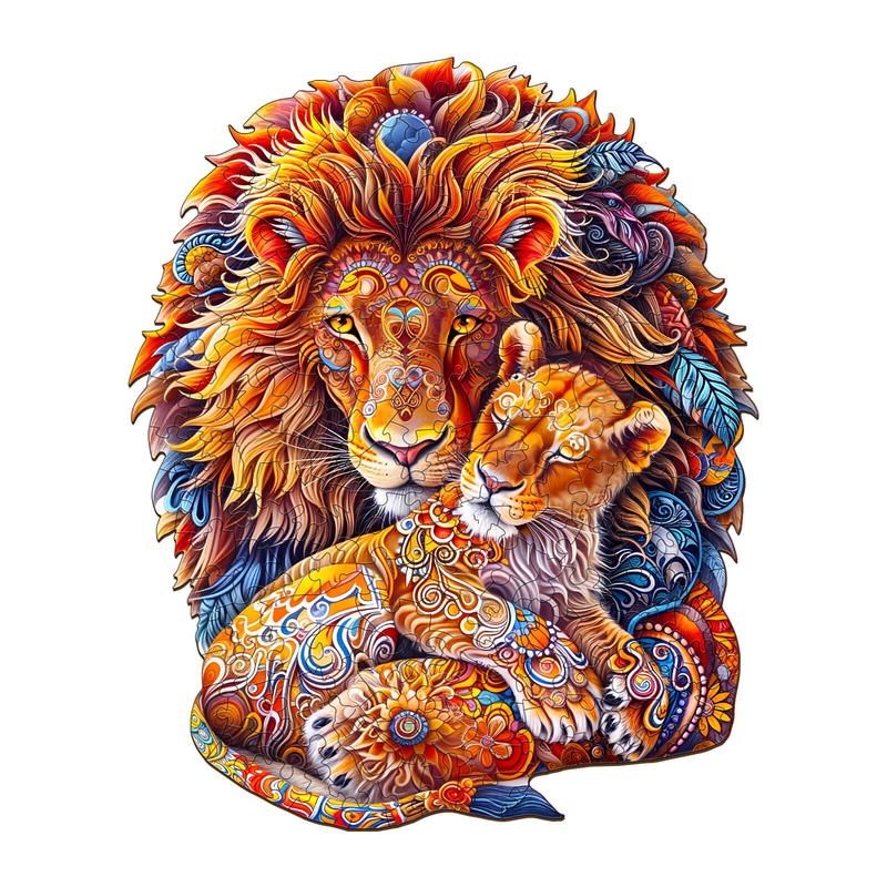 Fatherly Lion Wooden Jigsaw Puzzle - Perfect for Family Games and Activities