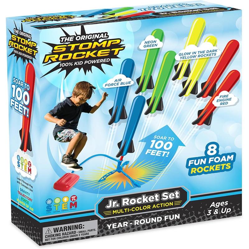 Stomp Rocket Jr Multi-Color Rocket Launcher for Kids, 8 Rockets - Fun Outdoor Kids Gifts for Boys & Girls - STEM Toy Foam Blaster Set Soars Up to 100 Feet - Ages 3 & Up