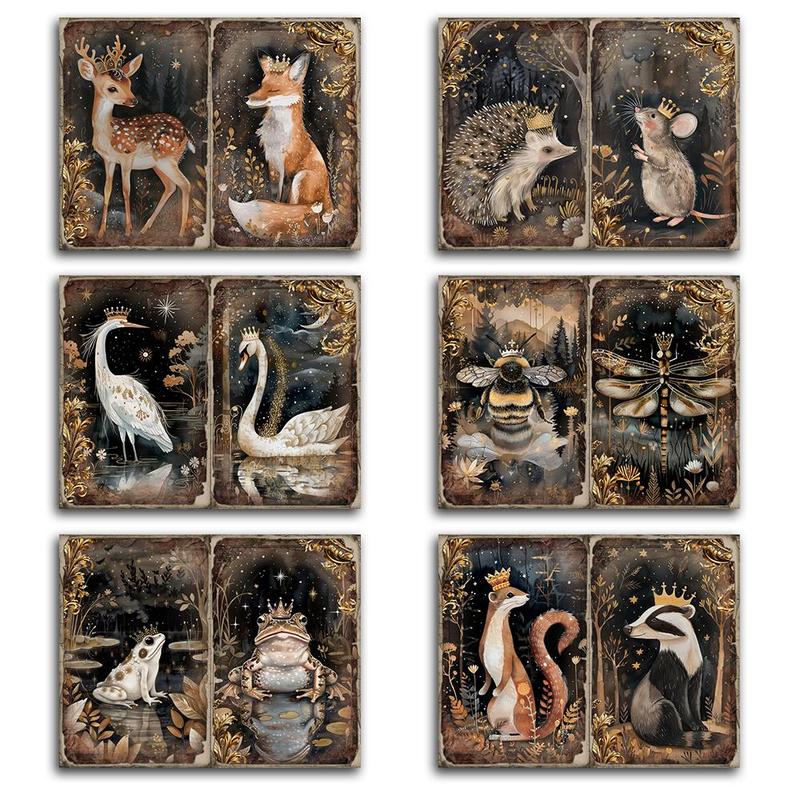 Forest Lake Animals Pattern Ephemera Set, 60pcs set Including 12sheets A5 Paper & 48pcs Sticker, DIY Decorative Sticker for Scrapbooking & Journal Making