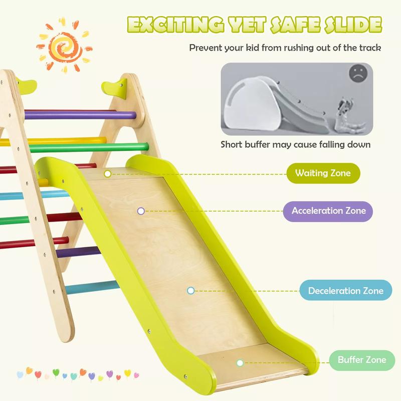 Kids Triangle Climber with Slide, 2-in-1 Wooden Climber Set with Safety Handrail, Height Adjustable Ladder for Climbing & Sliding, Indoor & Outdoor Playground Climber Ladder Set for Boys & Girls