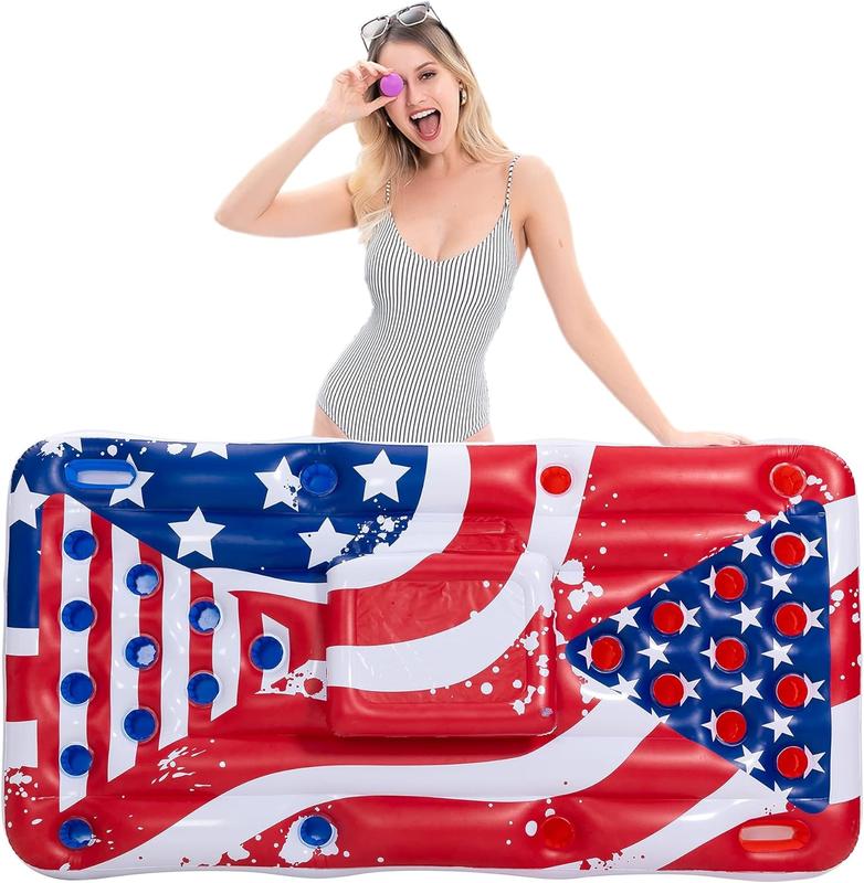 Inflatable Pool Lounge Floating Pong Floats for Adults Party Summer Pool Floats,Water Games Lounge Float with Cooler