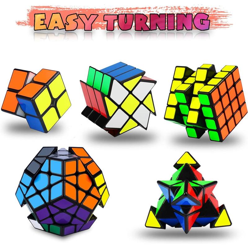 Speed Cube Set, Puzzle Cube, 2x2 4x4 Pyraminx Pyraminx Pyramid Phoenix Wheel Puzzle Cube Toy Gift for Children and Adults, 5-piece Set