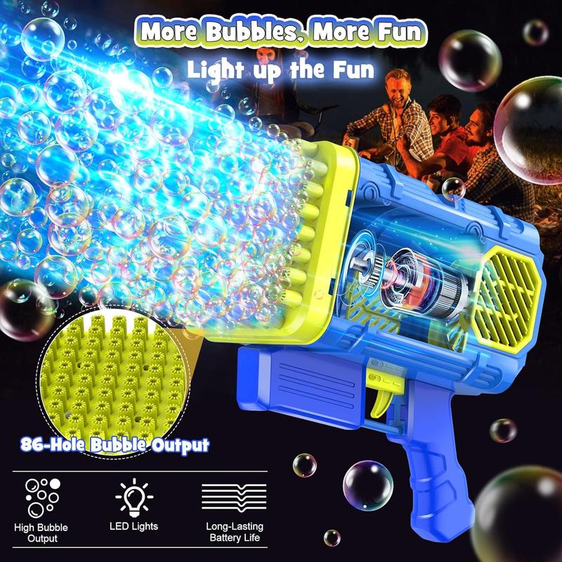 Christmas 2024 Gifts for Kids 86-Hole Bubble Blaster Bubble Machine Gun Automatic Toy Gifts for Kid: Bubble Guns with LED Lights - Outdoor Party & Wedding Toy - Birthday Gifts Multi-Hole Bubble Machine with Solution Automatic Bubble