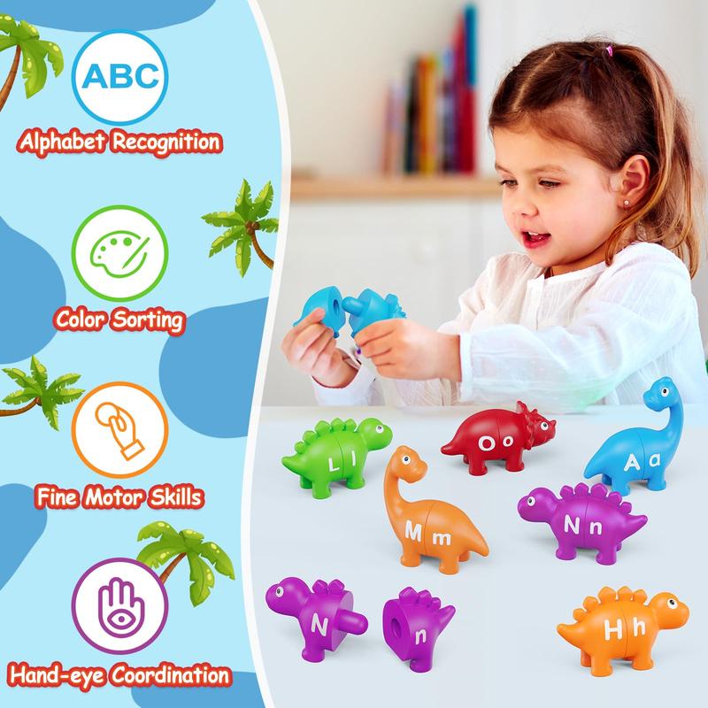 Kasfalci Alphabet Learning Toys, Dinosaur Toys,Matching Letter Game, Color Sorting, Educational Montessori Fine Motor Toys, Learning Activities