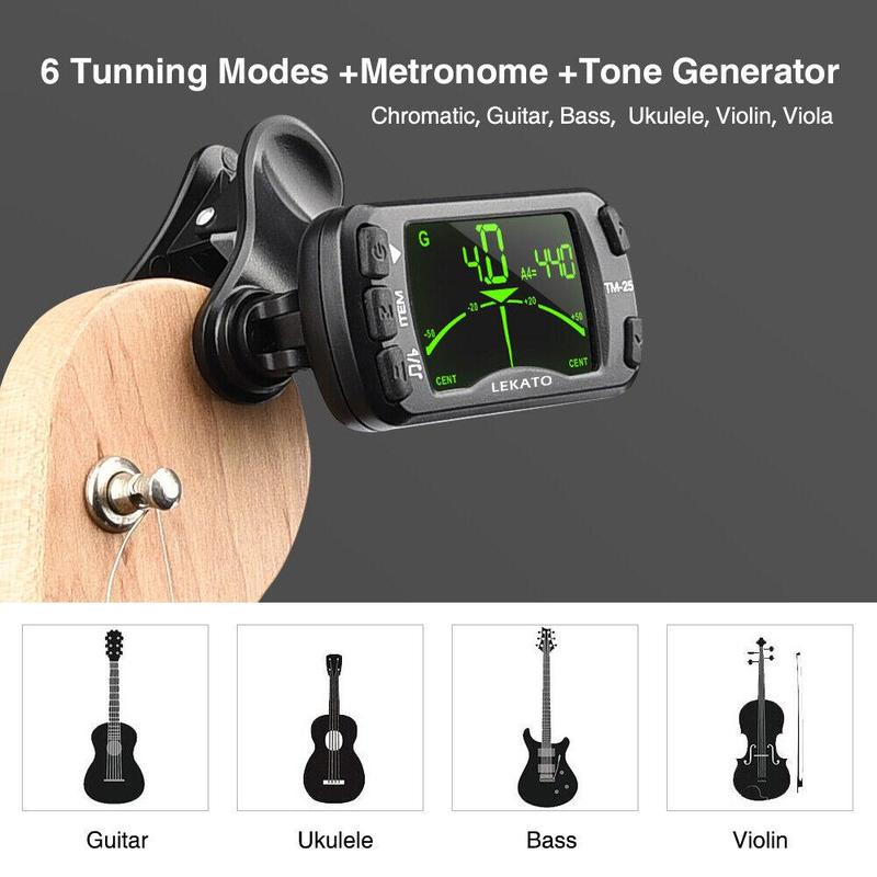 LEKATO Guitar Tuner Clip On Metronome Tuner Tone Generator, 3 in 1 Multifunction Portable for All Instruments Bass Chromatic Instruments Violin and Ukulele