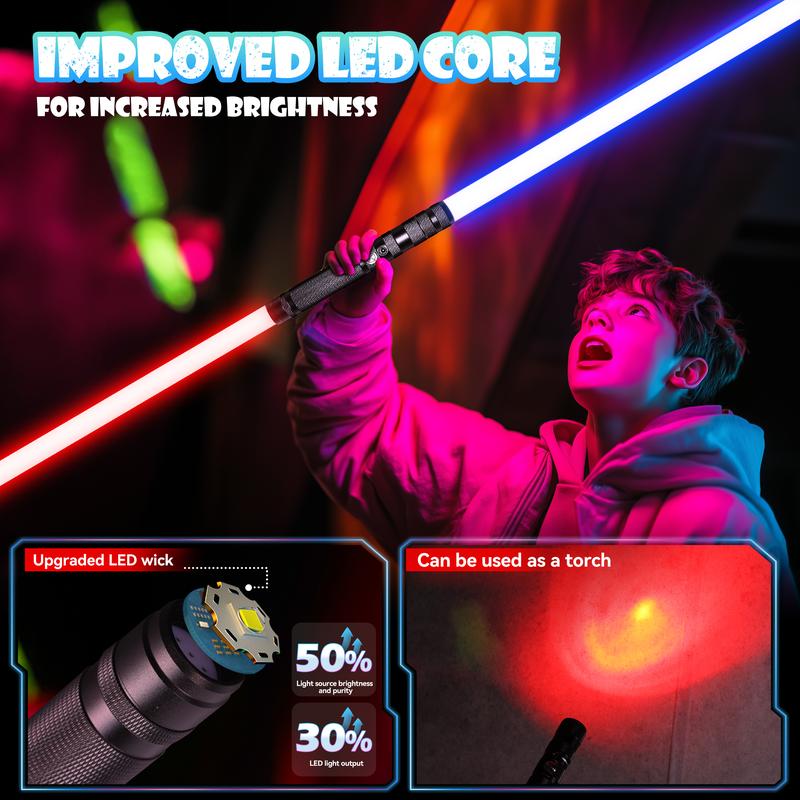 Skirfy 2 in 1 Lightsabers,Motion Control Light Up Swords with 15 Colors and 3 Sound Modes,Aluminum Alloy Hilt,Rechargeable Toy Lightsabers,Perfect Halloween Birthday Gift lightsaber tricks permafrost  lightsaber neo pixel red lightsaber custom lightsaber