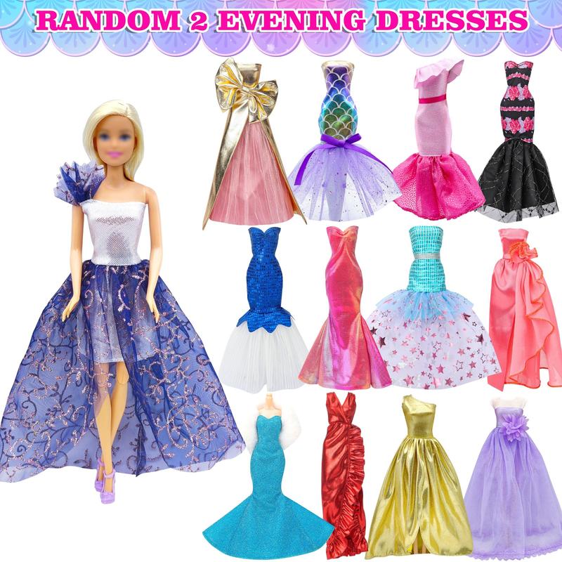 Random Color Doll Clothes & Accessories Set (50pcs set), 20 Outfits for Daily Life, Parties, and Swimming, 30pcs Doll Accessories, Birthday Gift for Girl