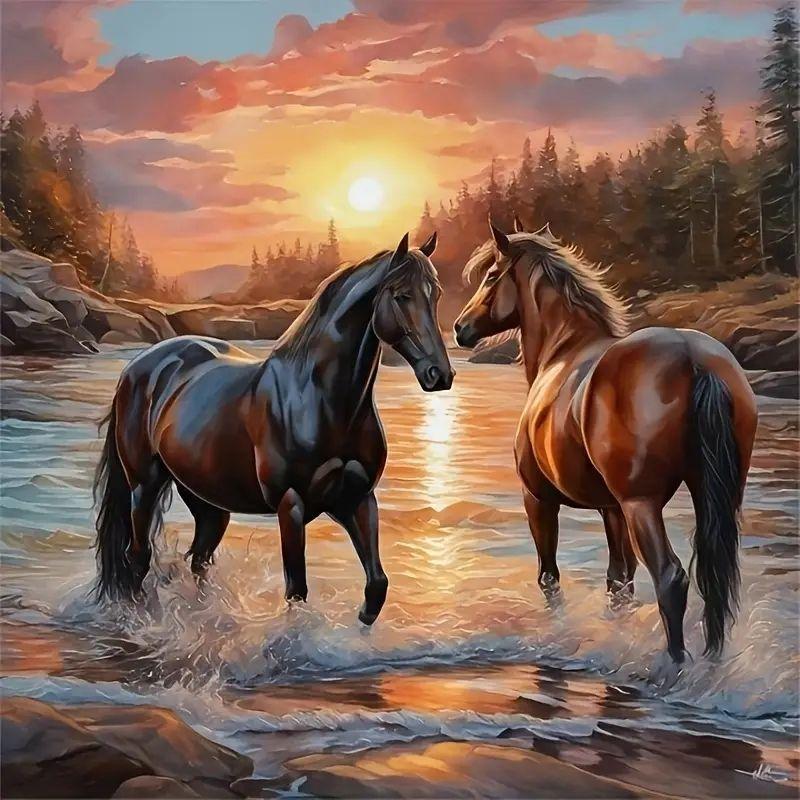 Horse Pattern DIY Diamond Arts Colorful Painting Kit without Frame, DIY Decorative Art Picture for Beginner, Wall Art Decor for Home Living Room Bedroom