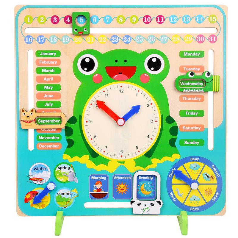 Wooden Frog Design Clock Toy, 1 Set Cute Clock Design Learning Toy, Time Learning Tools, Interesting Gifts for Learners