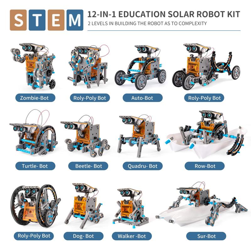 STEM Solar Robot Kit , 12-in-1 Educational STEM Science Experiment Toys, Solar Powered Building Kit DIY  &