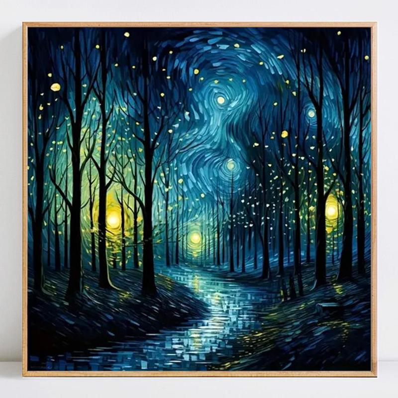 Firefly & Forest Pattern Diamond Arts Colorful Painting Kit, DIY 5D Diamond Arts Crafts Kit without Frame, Wall Art Ornaments for Home