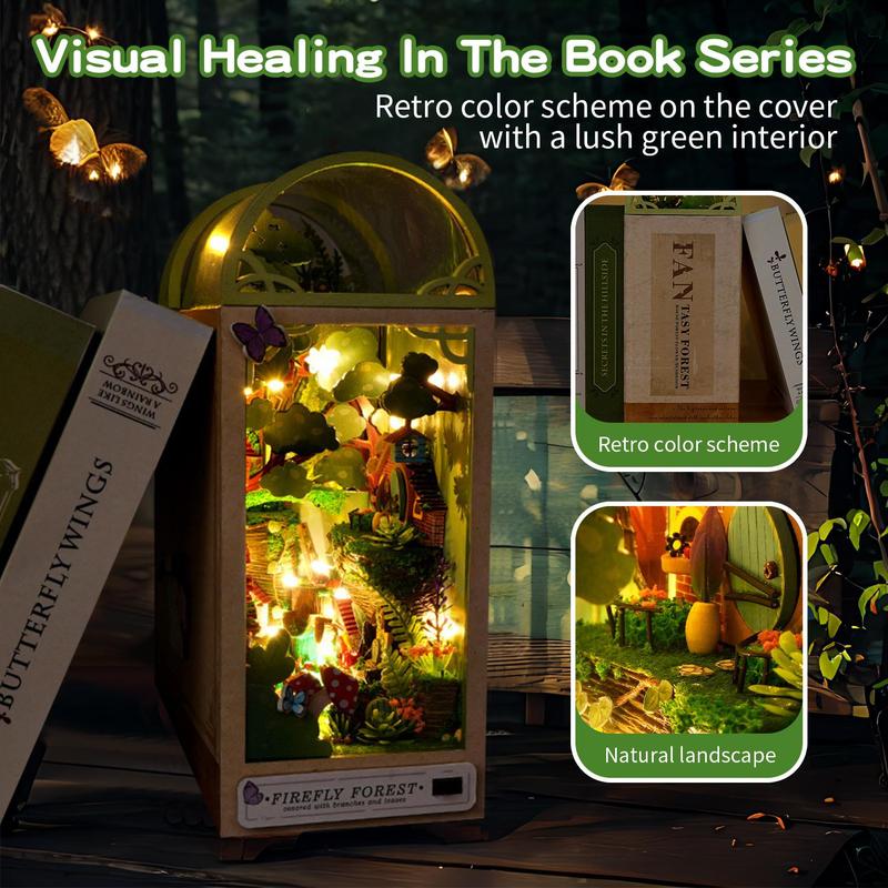 DIY Wooden Book Nook Kit, 3D Multi Layered Space Design Assembly Book End, Creative Desktop Ornaments for Home Office, Stocking Fillers Gift