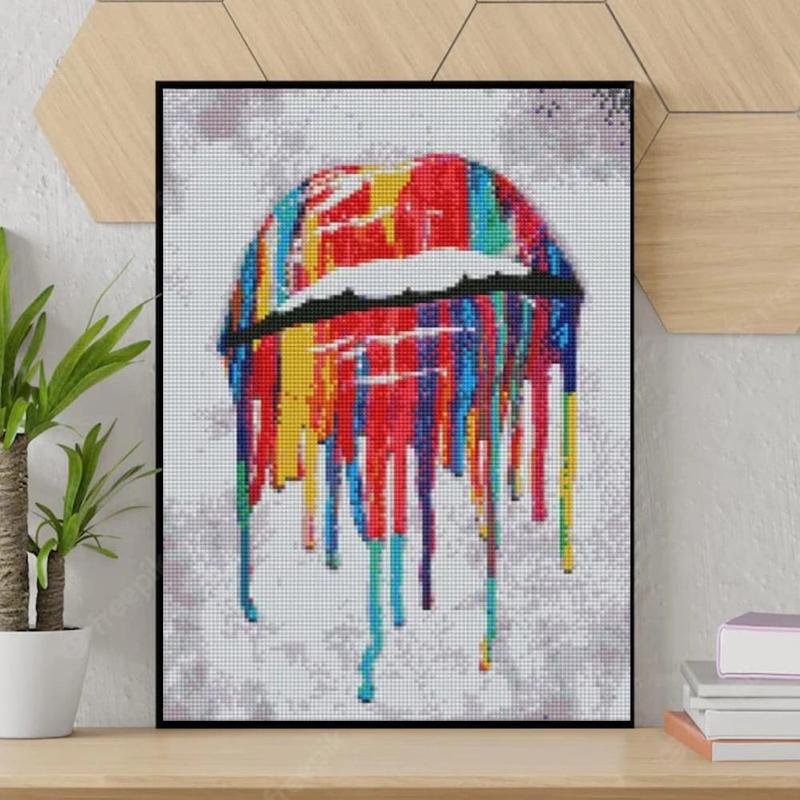 Lip Pattern DIY Diamond Art Colorful Painting without Frame, DIY 5D Diamond Art Colorful Painting Kit, Wall Art Decor for Home Living Room Bedroom