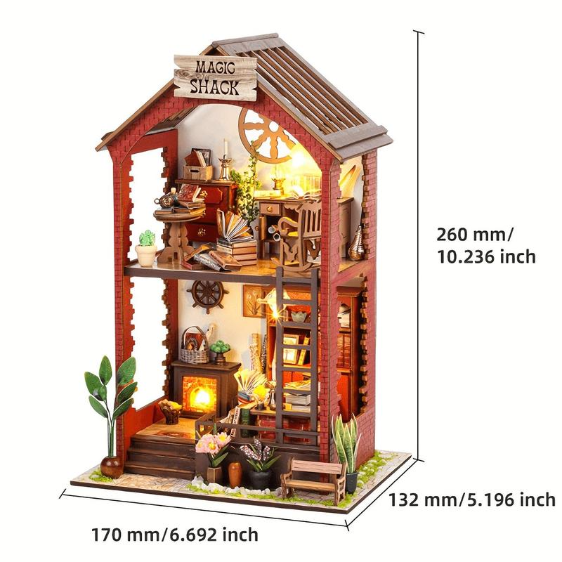 DIY Wooden Book Nook Kit, DIY Miniature House Kit with Light, 3D Desktop Decoration Ornament, DIY Model Kit for Bookshelf Decoration