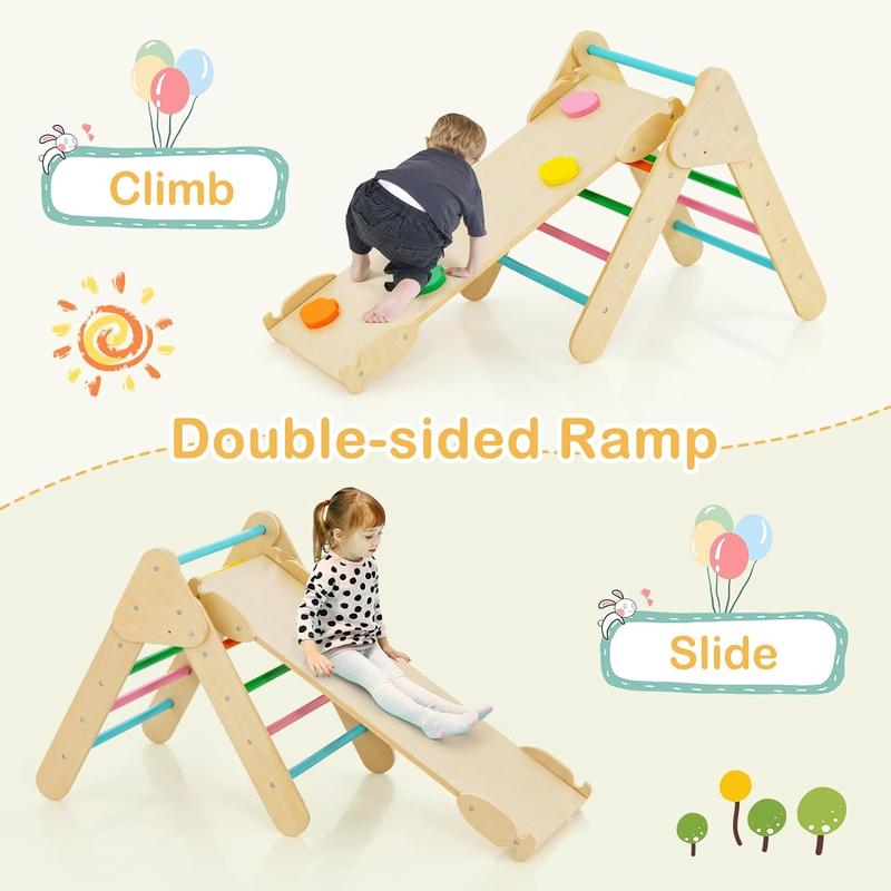 [AffiliateLive] COSTZON Wooden Kids Climbing Toy with Montessori Wooden Arch Climber Ladder, Multi-Combination Methods, Kids Triangle Climber Play Gym Set for Boys Girls Present