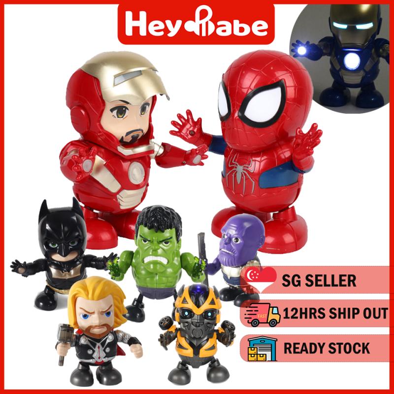 Dance Hero toy for kids, Dancing Robot with light and music, Iron Man, Spider Man, Batman, Hulk, Avengers. DC Figures.HEYBABE