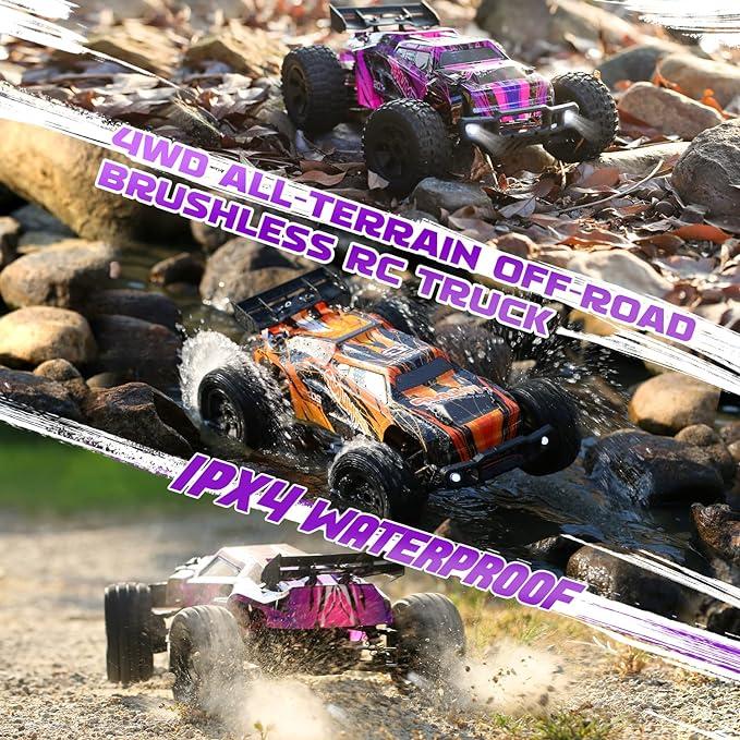 DEERC 200E 1:10 Large 3S Brushless High Speed RC Cars for Adults, 4X4 Fast RC Trucks W Extra Shell LED Headlight, 60 KM H, All Terrain Remote Control Car, Offroad Monster Truck for Boys,2 Battery rccar