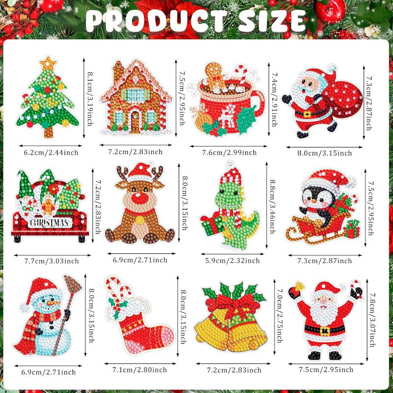 12 Pieces Christmas Diamond Art Keychains Kits for Kids - Christmas Crafts for Adults - Arts and Crafts for Kid Girls Ages 4 6 8 10 12 - Make Your Own Diamond Ornaments Painting Gift for Family Decor