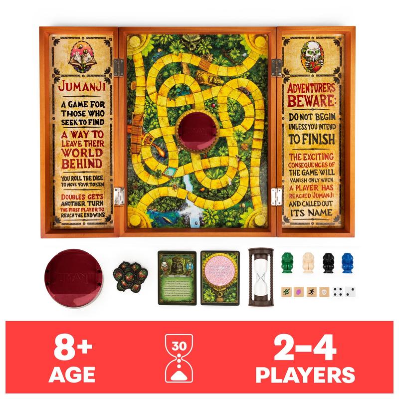 Jumanji The Game Real Wooden Box Edition of the Classic Adventure Board Game for Kids and Families Ages 8 and up