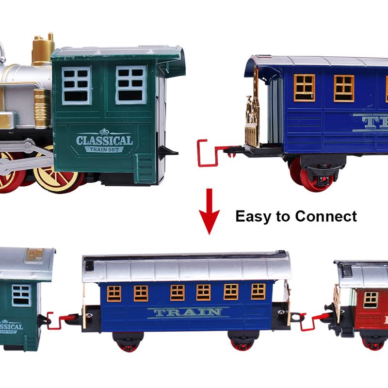 Wesprex Electric Train Set for Kids w Headlight, Realistic Sound, Battery-Operated Toy Train, 1 Locomotive, 2 Compartments, 10 Railway Tracks, Gift for Boys Girls Age 4 5 6 7 - Classic w Smoke