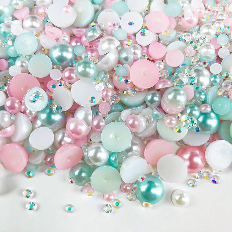 Mixed Color Faux Pearl & Rhinestone, 1200pcs box DIY Materials For Nail Art, Face Body Art Crafts, Jewelry Decoration