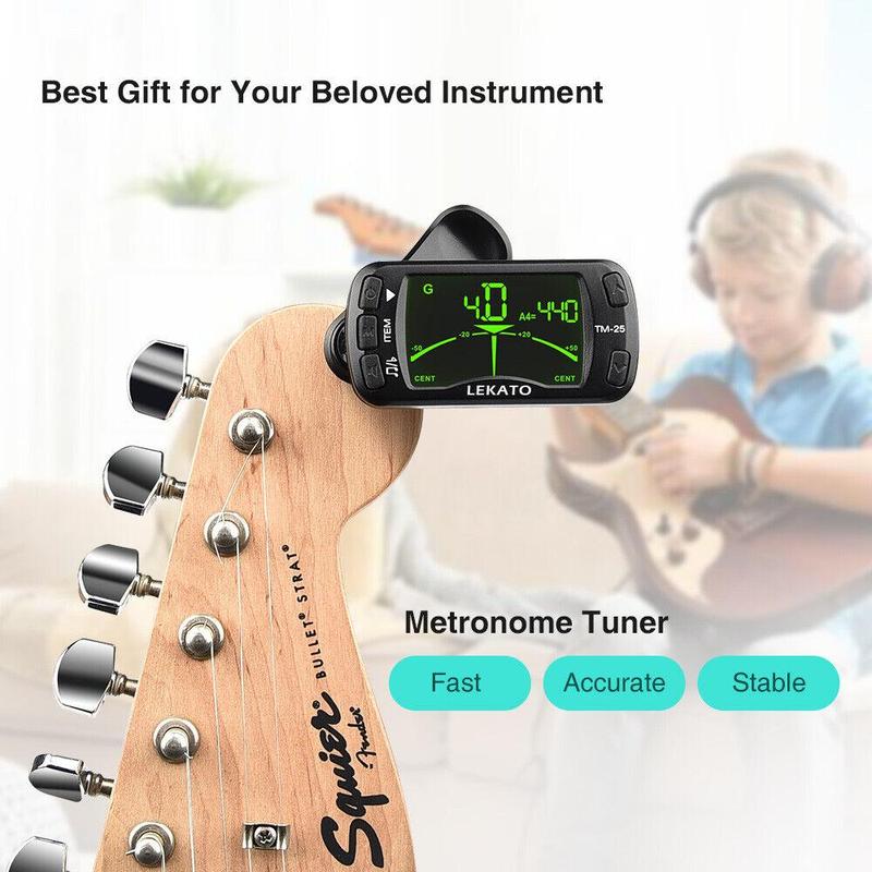 LEKATO Guitar Tuner Clip On Metronome Tuner Tone Generator, 3 in 1 Multifunction Portable for All Instruments Bass Chromatic Instruments Violin and Ukulele