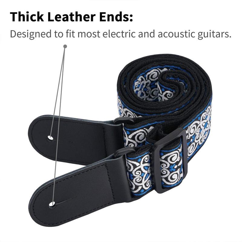 Guitar Strap with Strap Locks & Picks & Hold, 1 Set Guitar Strap with Leather Ends for Bass, Music Accessories for Electric & Acoustic Guitar