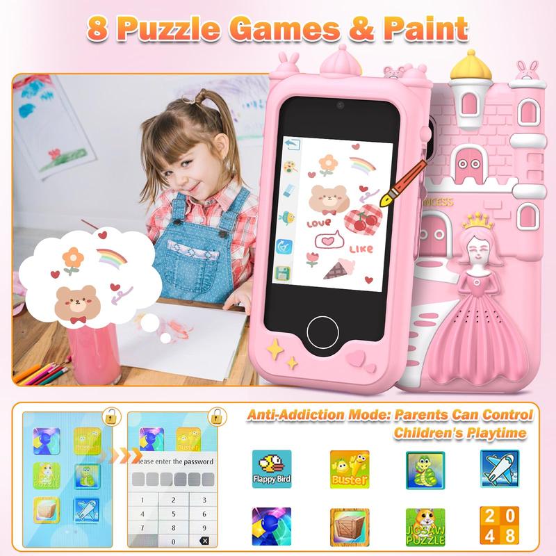 Kids Toy Smart Phone,Smart Phone Toys for Girls with Dual Camera - Phone Toys with Learning Games, Travel Toys with MP3 Music Player for Birthday Gifts for Boys Girl Boy Girl Birthday Gifts touch screen toy game phone，32G TF Card smartphone toy children s