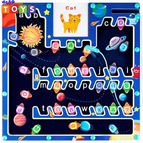 deAO Magnetic Alphabet Maze, Educational Busy Board, Montessori Educational Wooden letter Matching Spelling Activity Board, Travel Toy