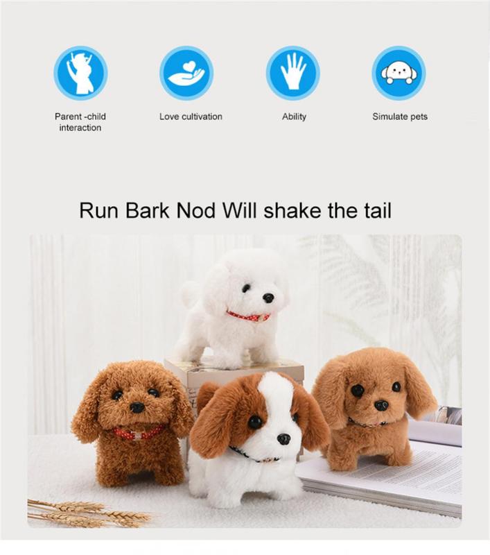 Walking Dog Bichon Interactive Electronic Pet Plush Toy Puppy and Moving Animated Nodding Head Gifts for Toddlers Birthday