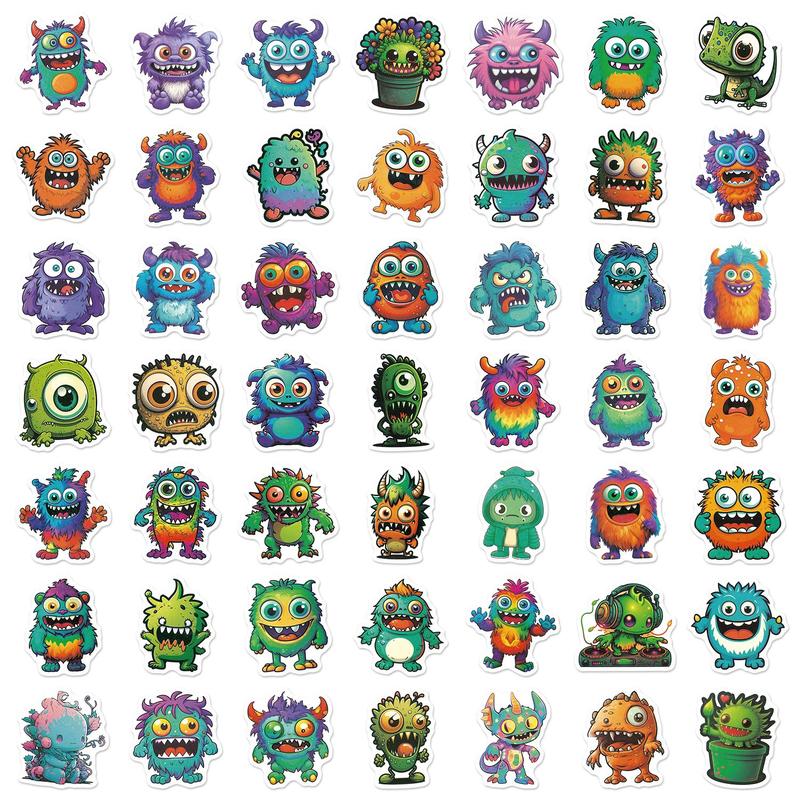 Monster Pattern Sticker, 49pcs set Cute Monster Decorative Sticker, DIY Decals for Water Bottle, Laptop, Phone Case, Scrapbooking, Journal Making