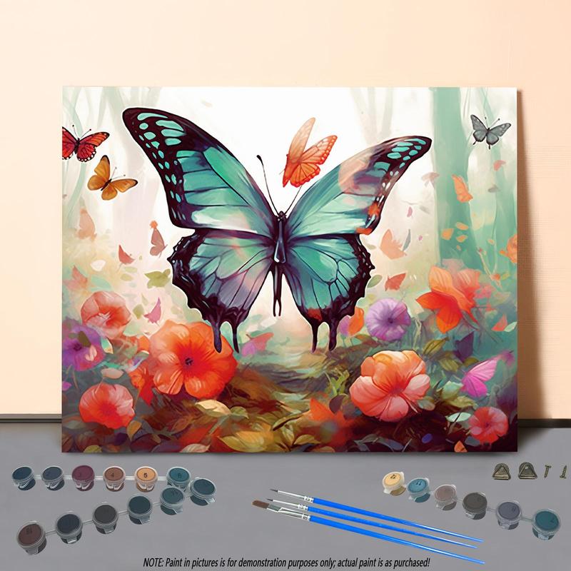 Butterfly & Flower Pattern DIY Painting By Numbers Kit, 1 Set DIY Paint By Numbers Kit without Frame, DIY Wall Art Painting for Home Bedroom