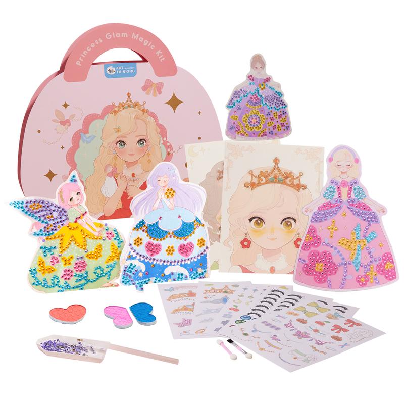 JarMelo Princess Art Craft Kits Foil Art & Diamond Painting Books Kids Make Up Set Play on Paper, Princess Glam Magic Crafts Kit for Girl Gifts